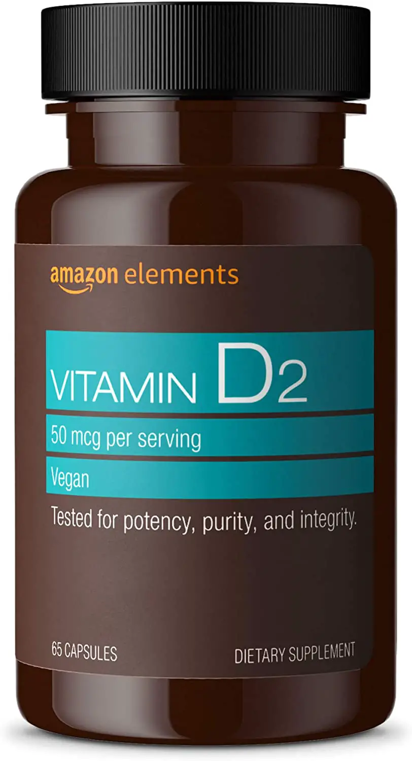 Amazon Elements Vitamin D2 2000 IU, Vegan, 65 Capsules, Supports Strong ...