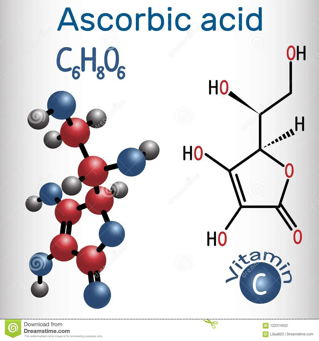 Ascorbic Acid Vitamin C. Structural Chemical Formula And Molec Stock ...