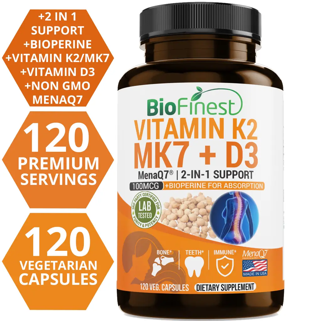 Biofinest Vitamin K2 (MK7) with D3 Supplement (120 ...