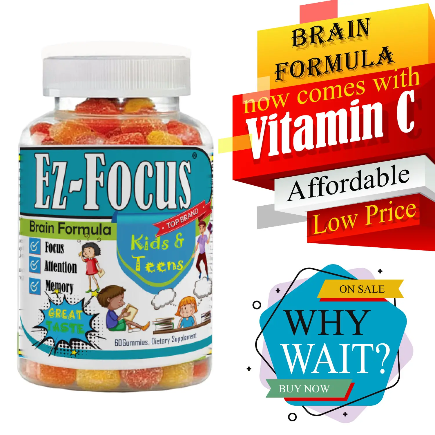 Brain Health Supplement &  Kids Multivitamin Gummies (60 ct), Kids Brain ...