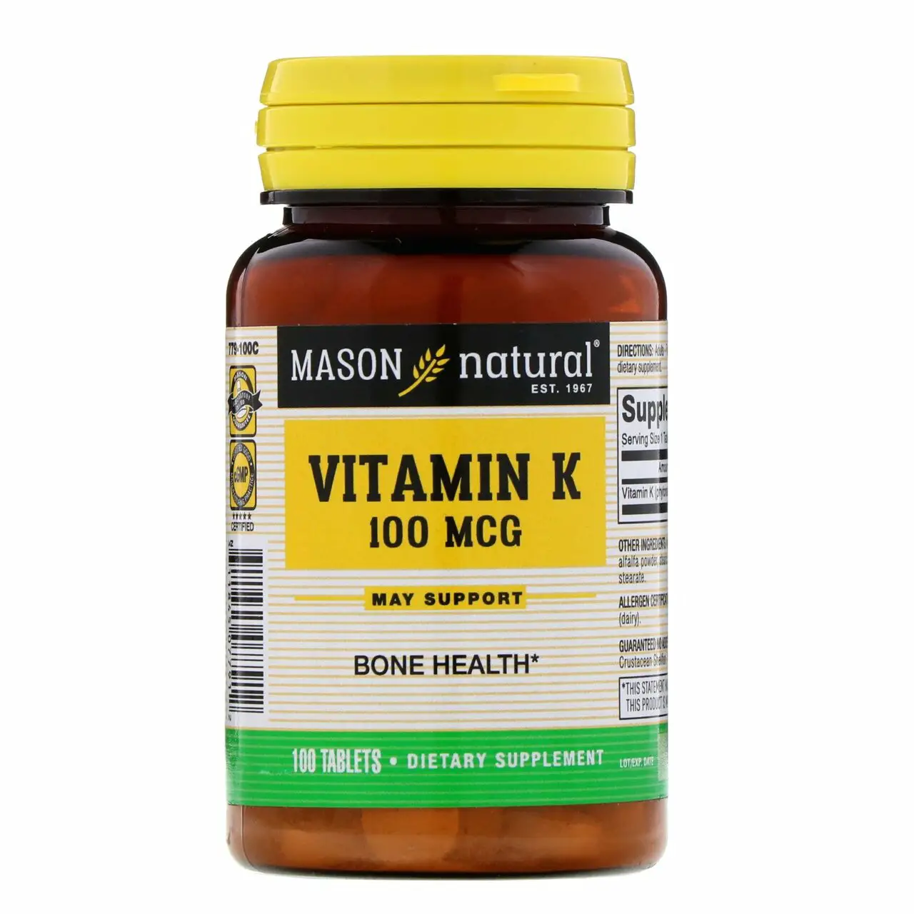 Buy Vitamin K 100 mcg 100 Tabs Mason Vitamins Online, UK ...
