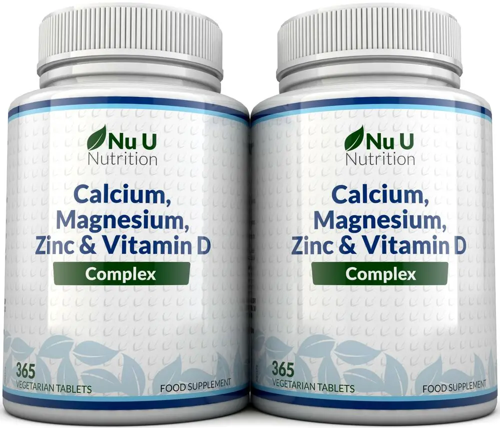 Calcium Magnesium Zinc Vitamin D Supplement 365 x 2 Bottles Vegetarian ...