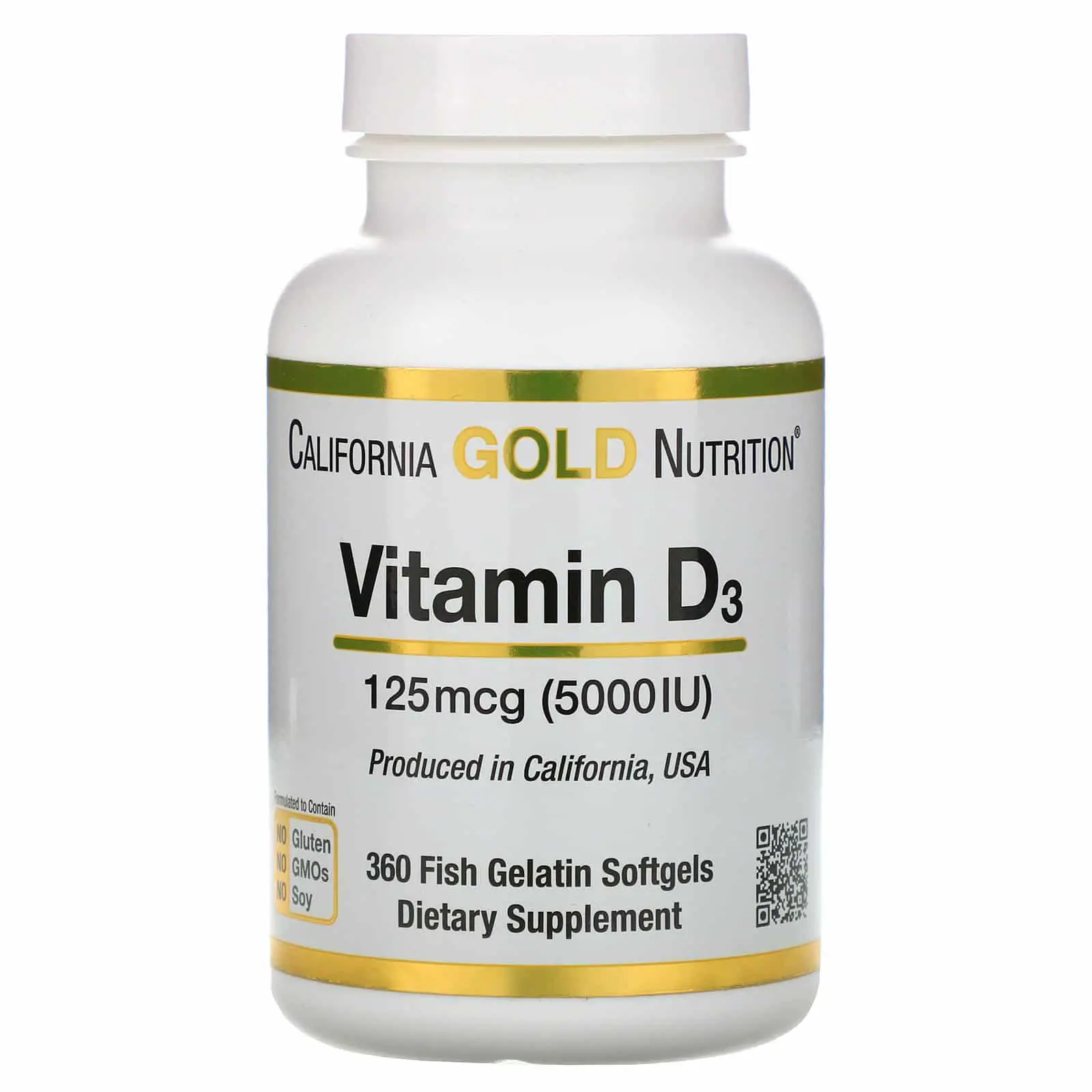 California Gold Nutrition, Vitamin D3, 125 mcg (5,000 IU), 360 Fish ...