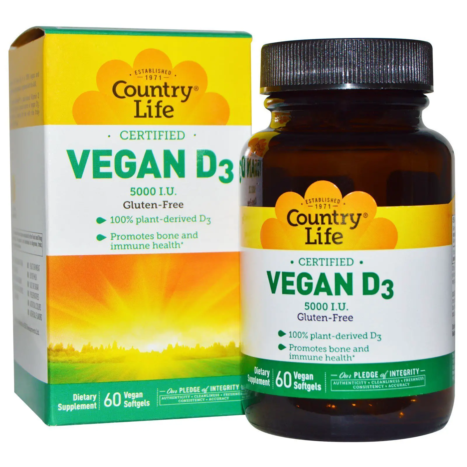 Country Life, Vegan D3, 5000 IU, 60 Vegan Softgels