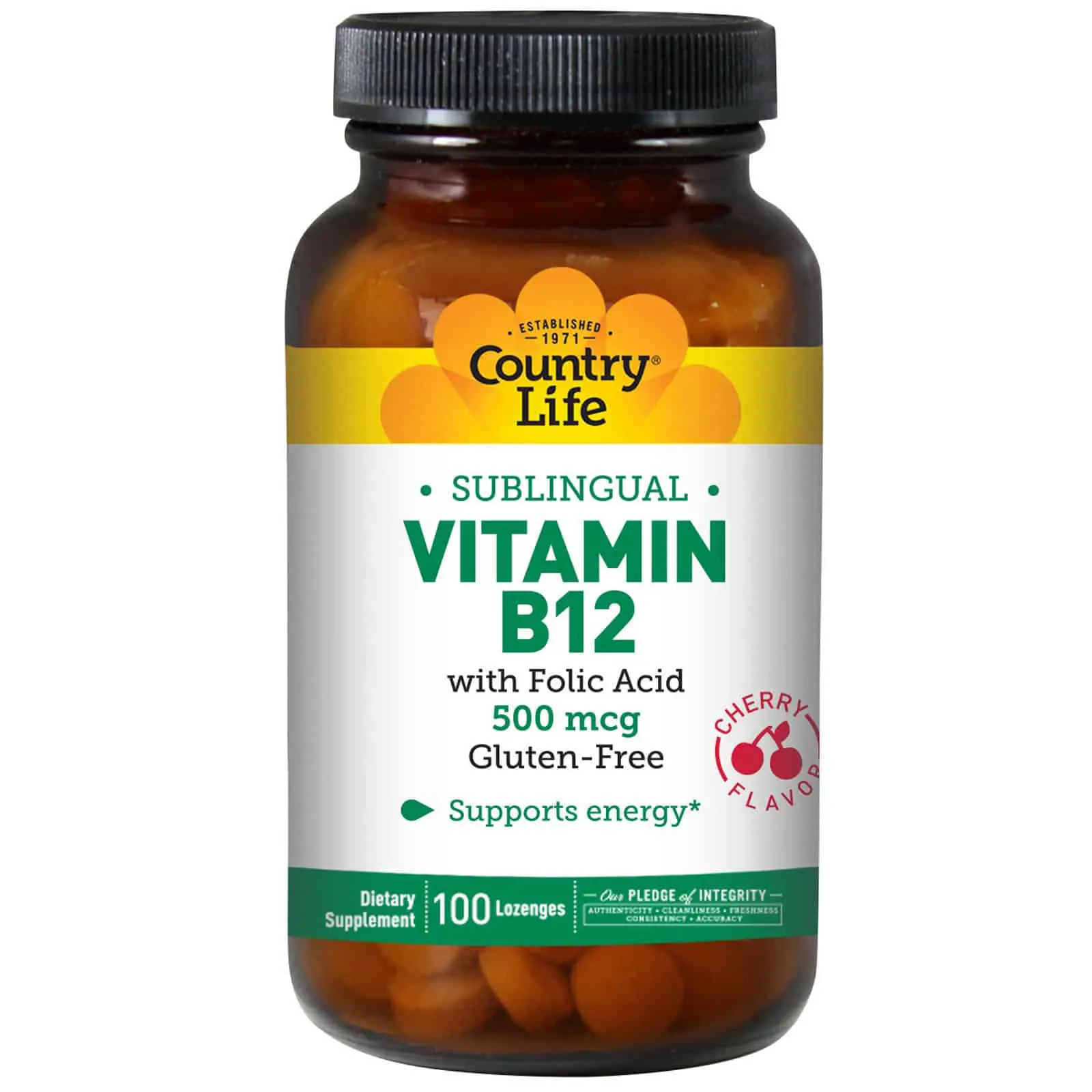 Country Life, Vitamin B12, Sublingual, Cherry Flavor, 500 mcg, 100 ...