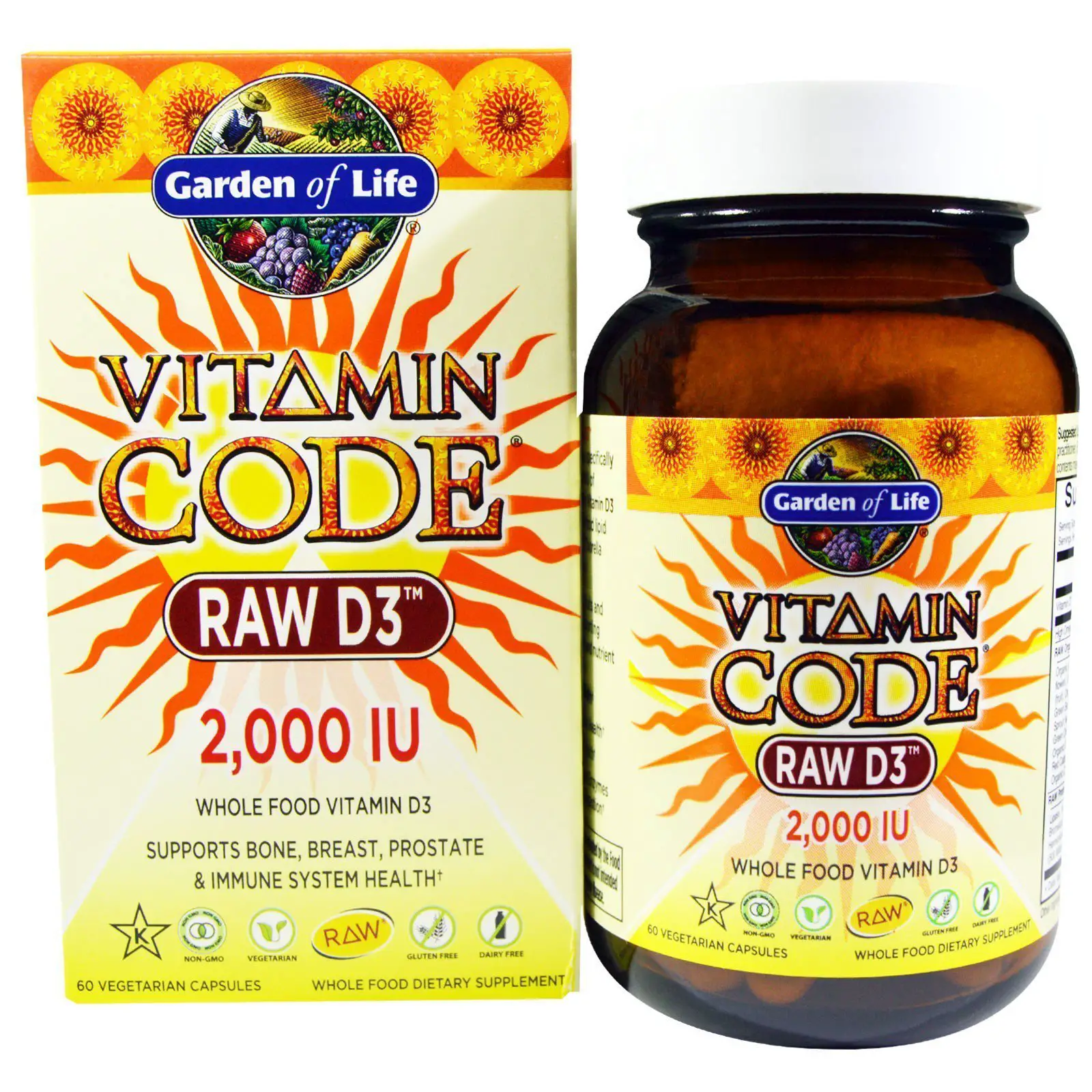 Garden of Life, Vitamin Code, Raw D3, 2,000 IU, 60 Vegetarian Capsules ...