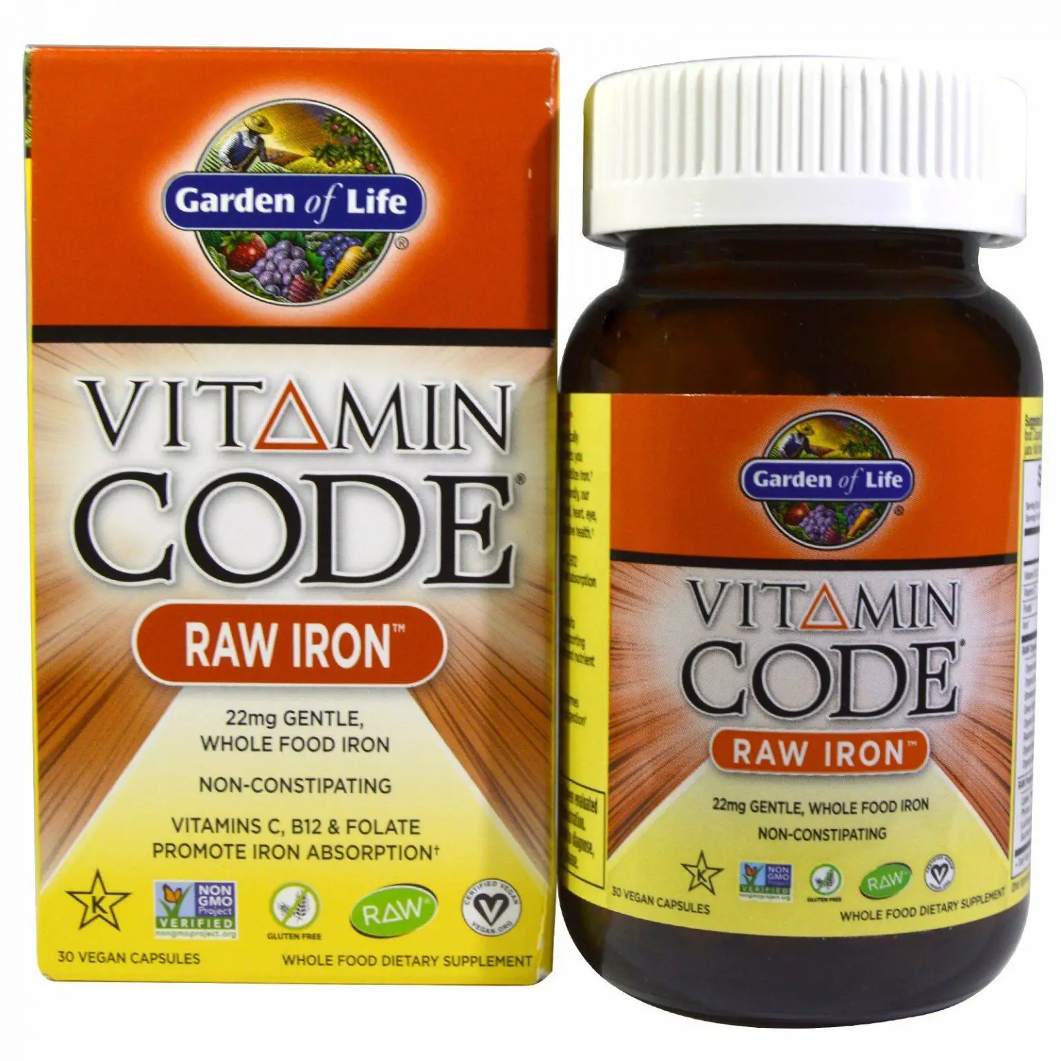 Garden of Life Vitamin Code RAW Iron 30 Vegan Caps Gluten