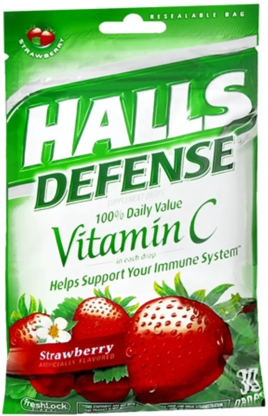 Halls Defense Vitamin C Drops Strawberry 30 Each (Pack of 3)