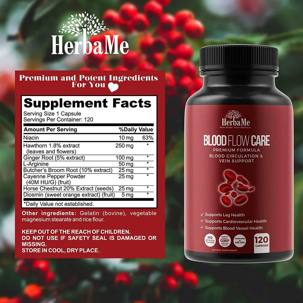 HerbaMe Blood Circulation Supplement, 120 Capsules, Helps ...