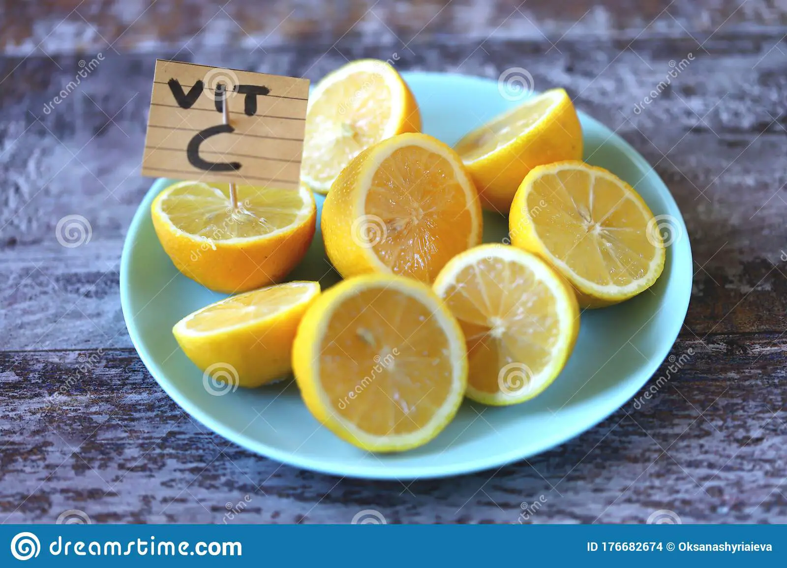 Lemons As A Source Of Vitamin C Concept. Plate With Lemons ...