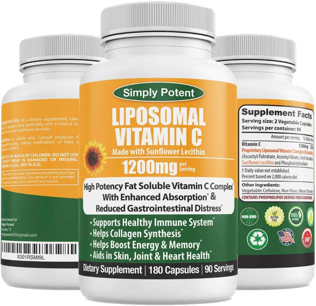 Liposomal Vitamin C 1500mg 180 Capsule 90 Serving for Immune Support ...