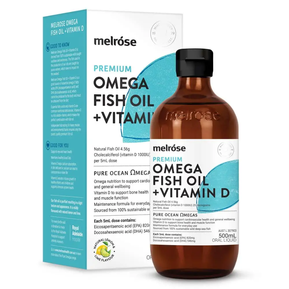 Melrose Premium Omega Fish Oil + Vitamin D 500mL Oral Liquid Natural ...
