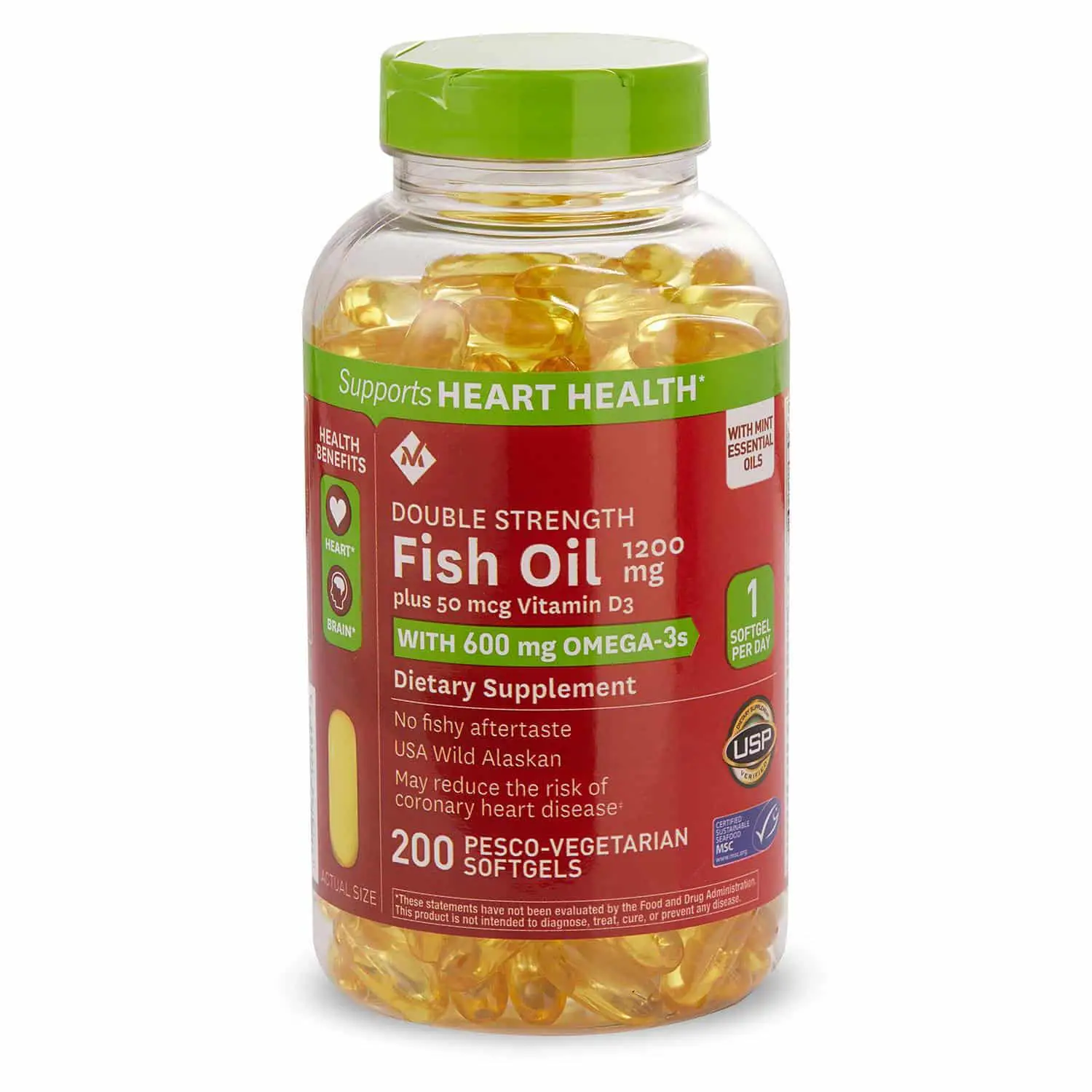 MM 1200mg Double Strength Fish Oil with 50 mcg Vitamin D3 (200 ct ...