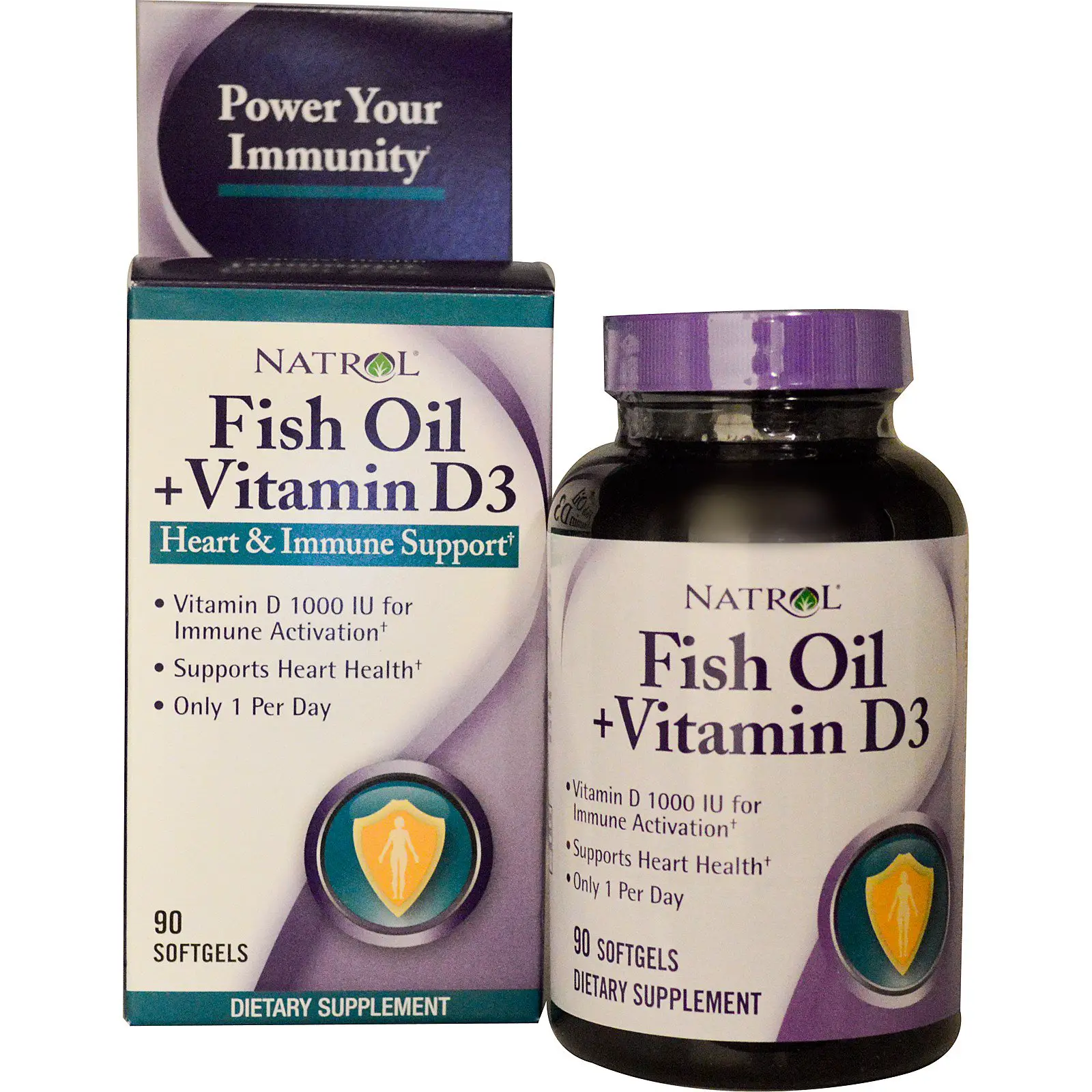 Natrol, Fish Oil + Vitamin D3, Heart &  Immune Support, 90 Softgels