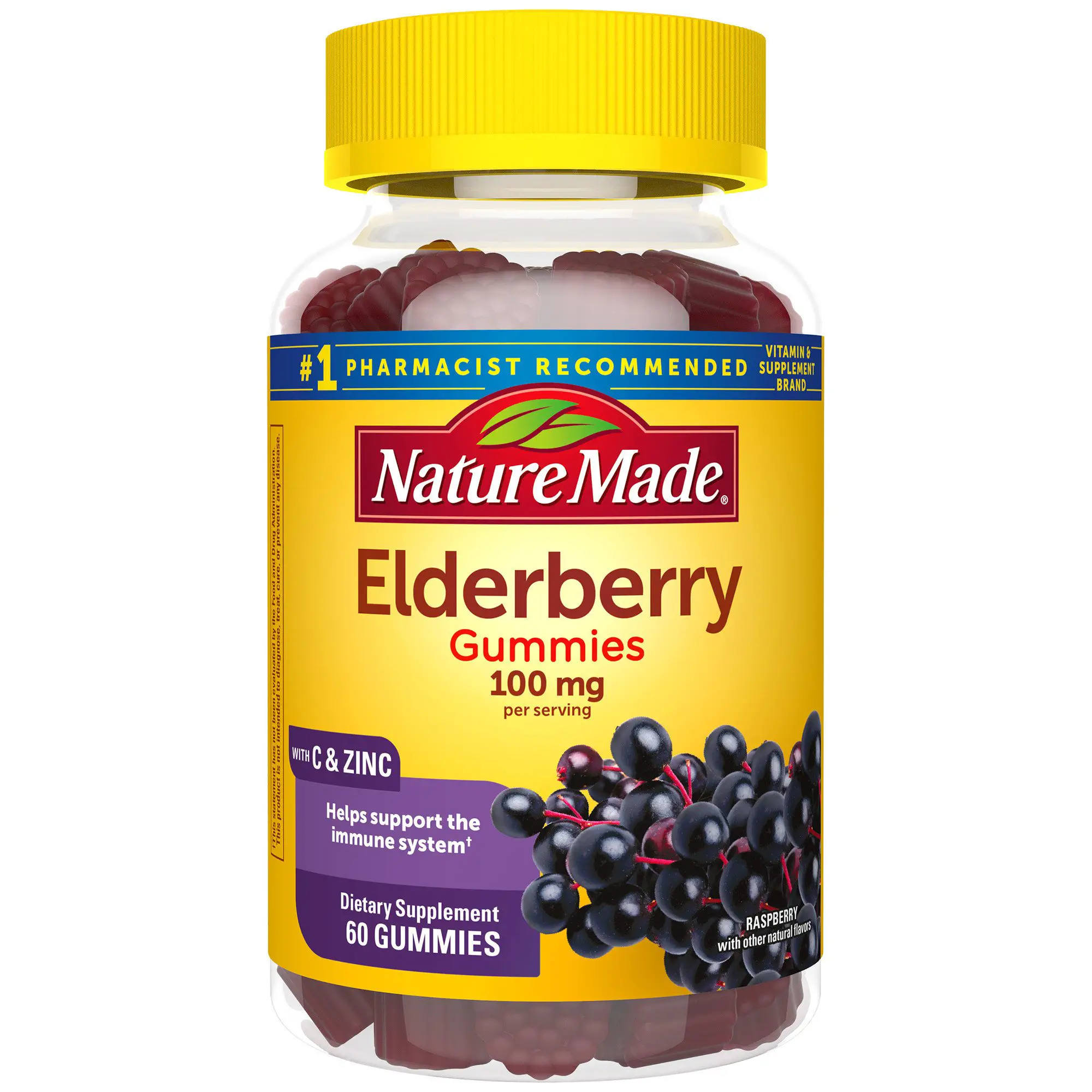 Nature Made Elderberry 100mg with Vitamin C &  Zinc Gummies, 60 count to ...