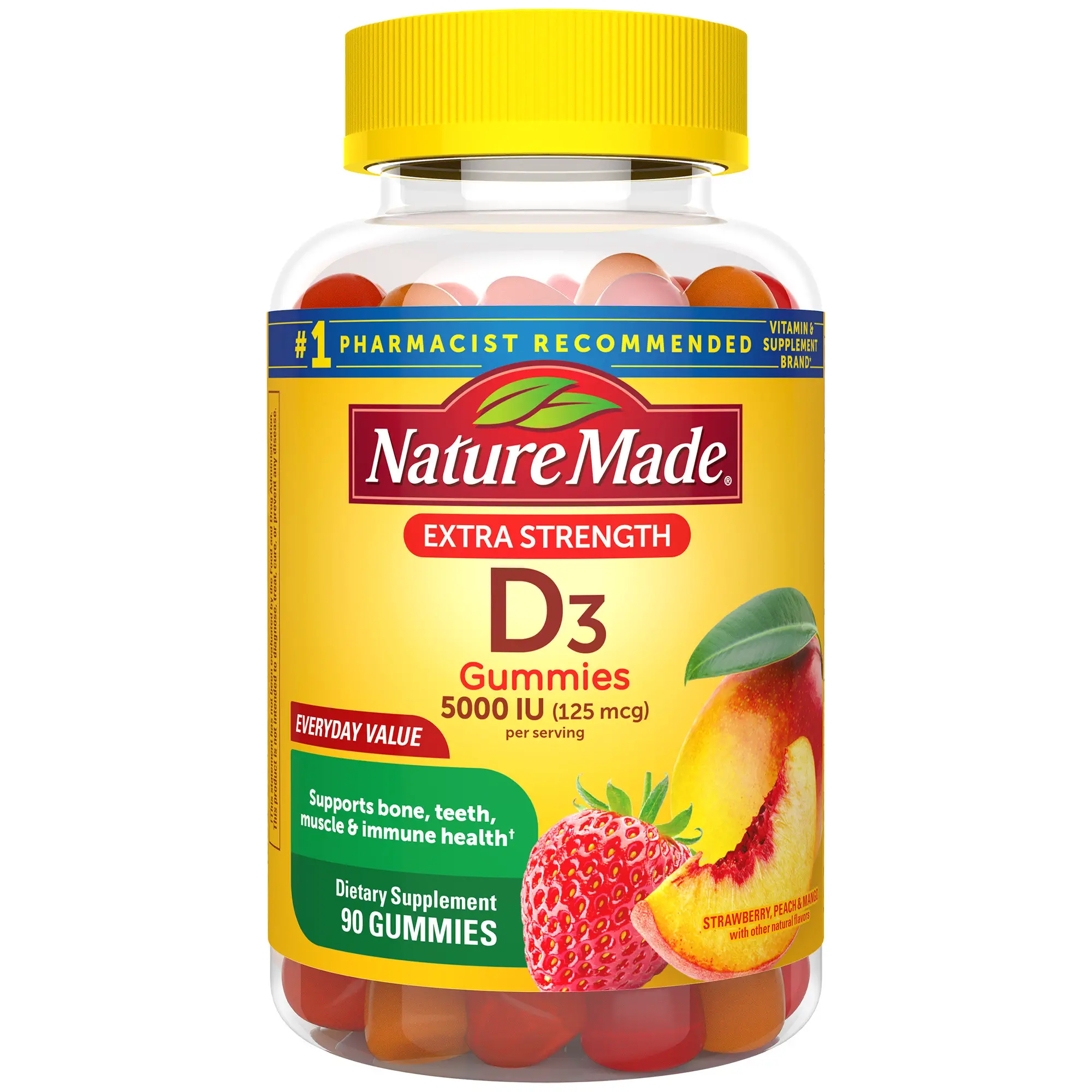 Nature Made Extra Strength Vitamin D3 125 mcg (5000 IU) Gummies, 90 ...