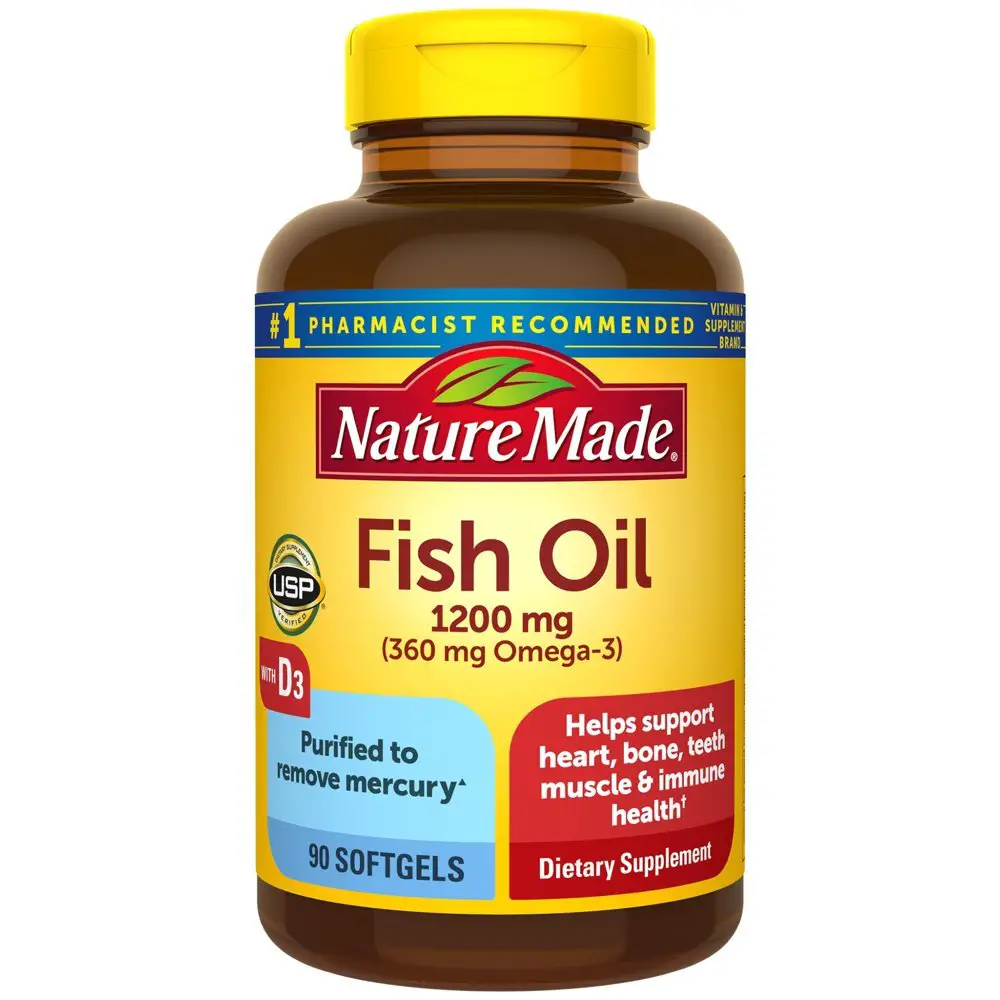 Nature Made Fish Oil Omega 3 1200 mg with Vitamin D3 2000 IU, 90 ...