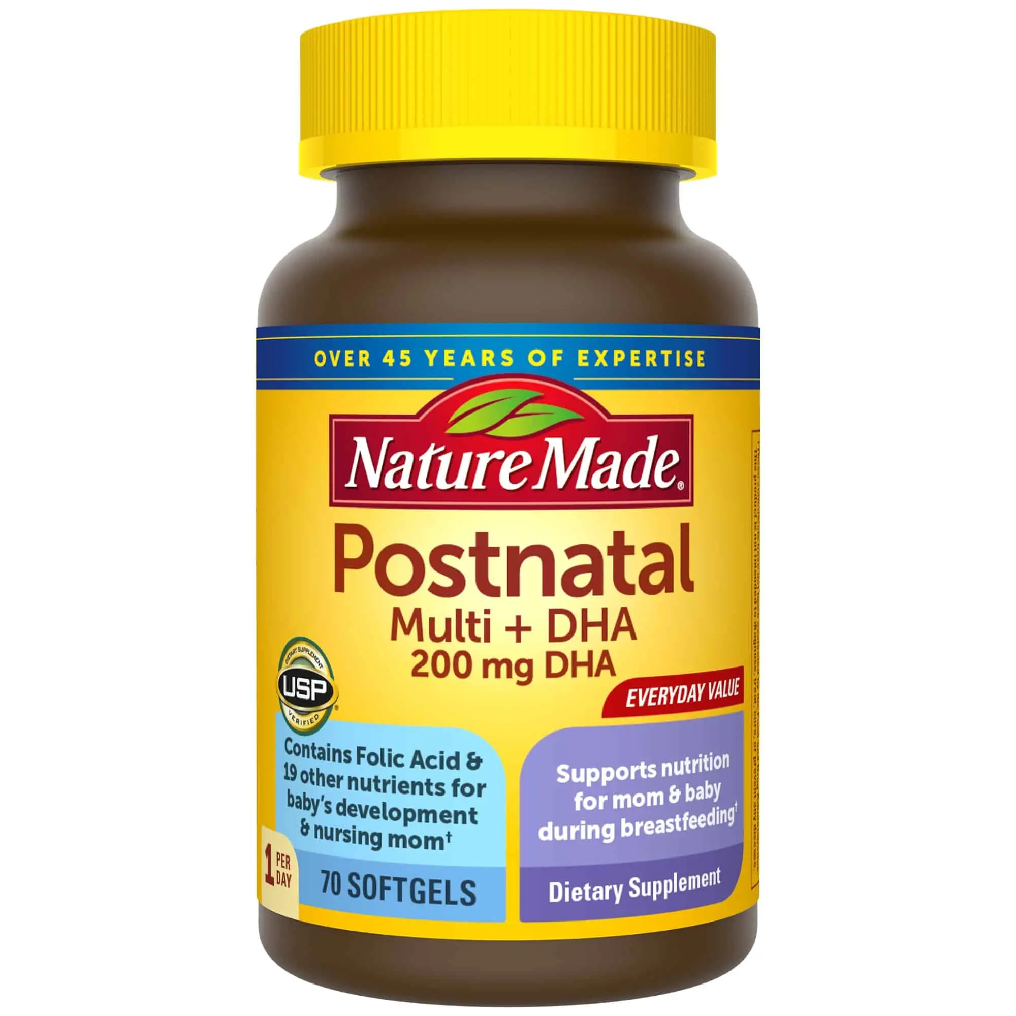 Nature Made Postnatal Multivitamin + DHA Softgels, 70 Count for Daily ...