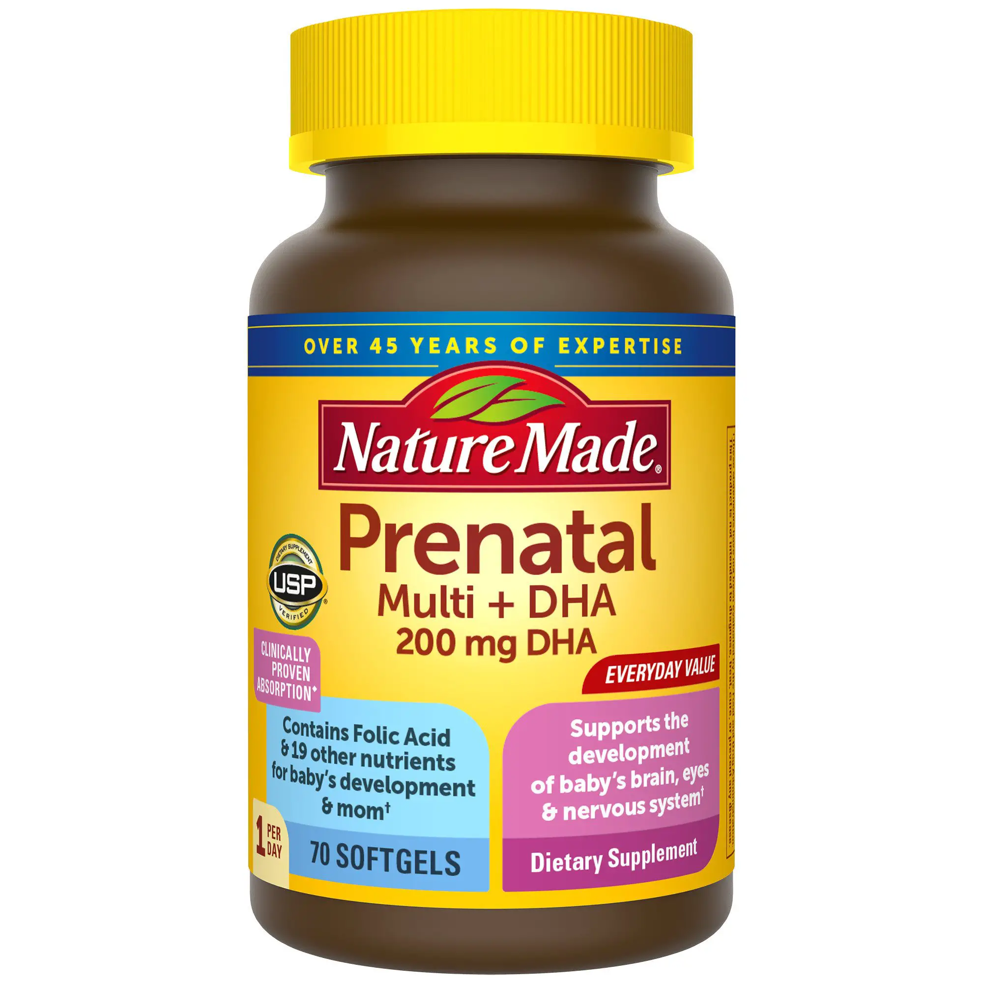 Nature Made Prenatal Multivitamin + DHA Softgels, 70 Count to Support ...