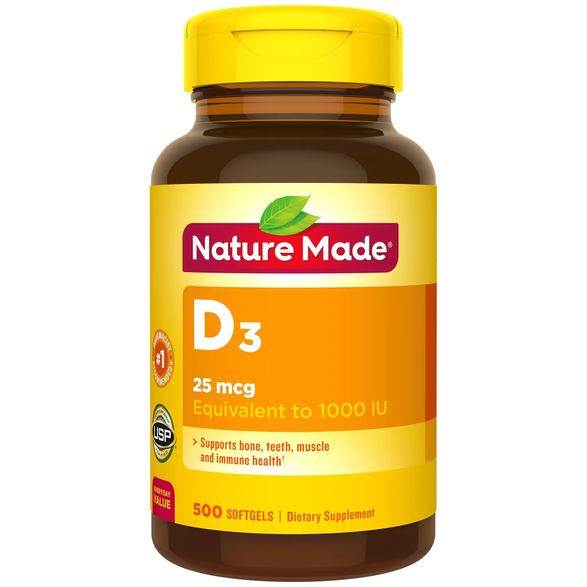 Nature Made Vitamin D3 1000 IU (25mcg) Softgels, 500 Count Everyday ...