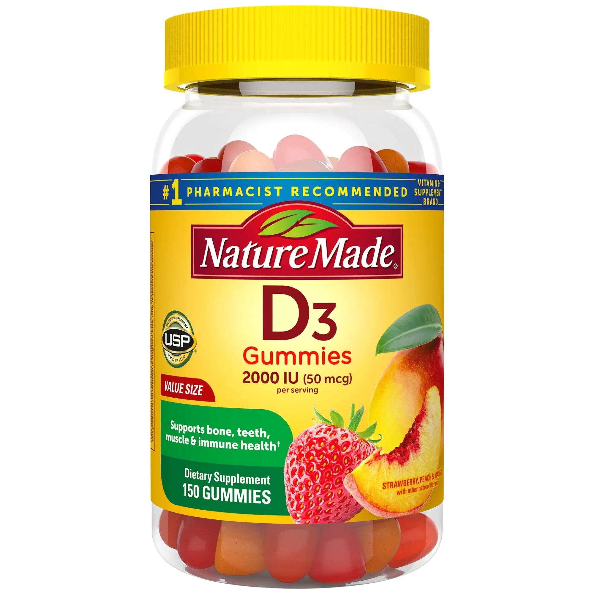 Nature Made Vitamin D3, 150 Gummies, Vitamin D 2000 IU (50 mcg ...