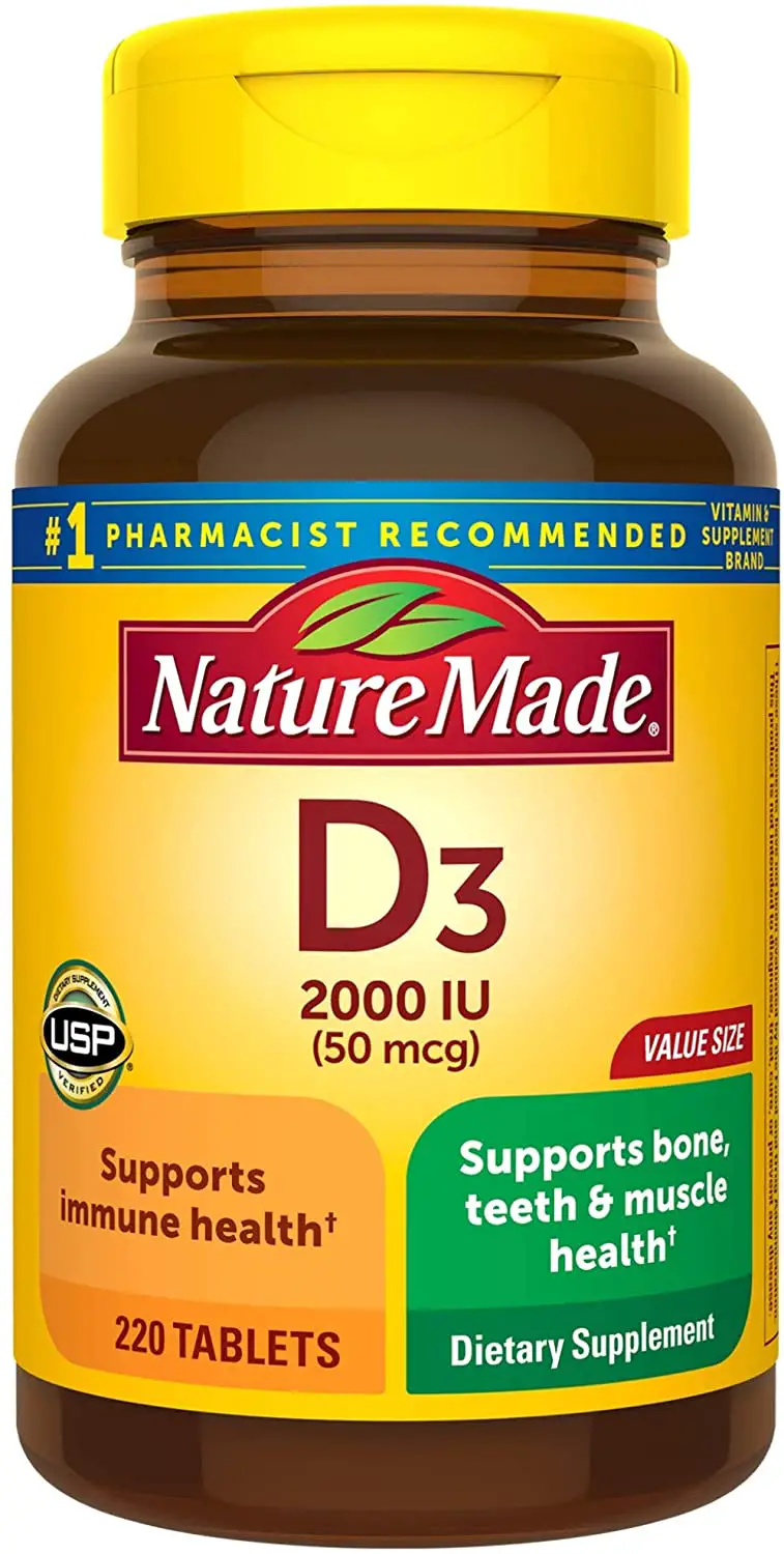Nature Made Vitamin D3 2000 IU (50 mcg) Tablets, 220 Count ...