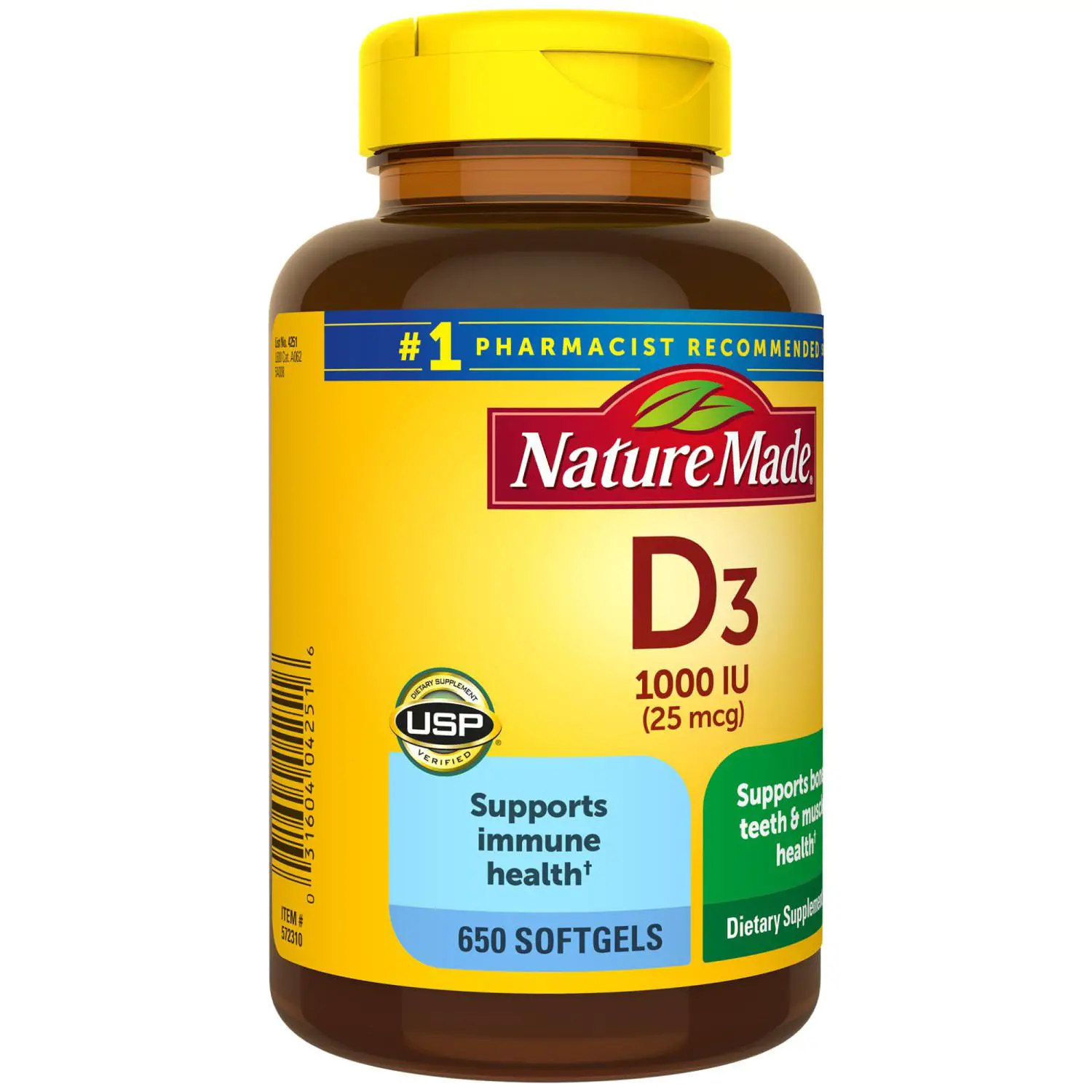 Nature Made Vitamin D3 25 mcg (1,000 IU) Softgels (650 ct ...