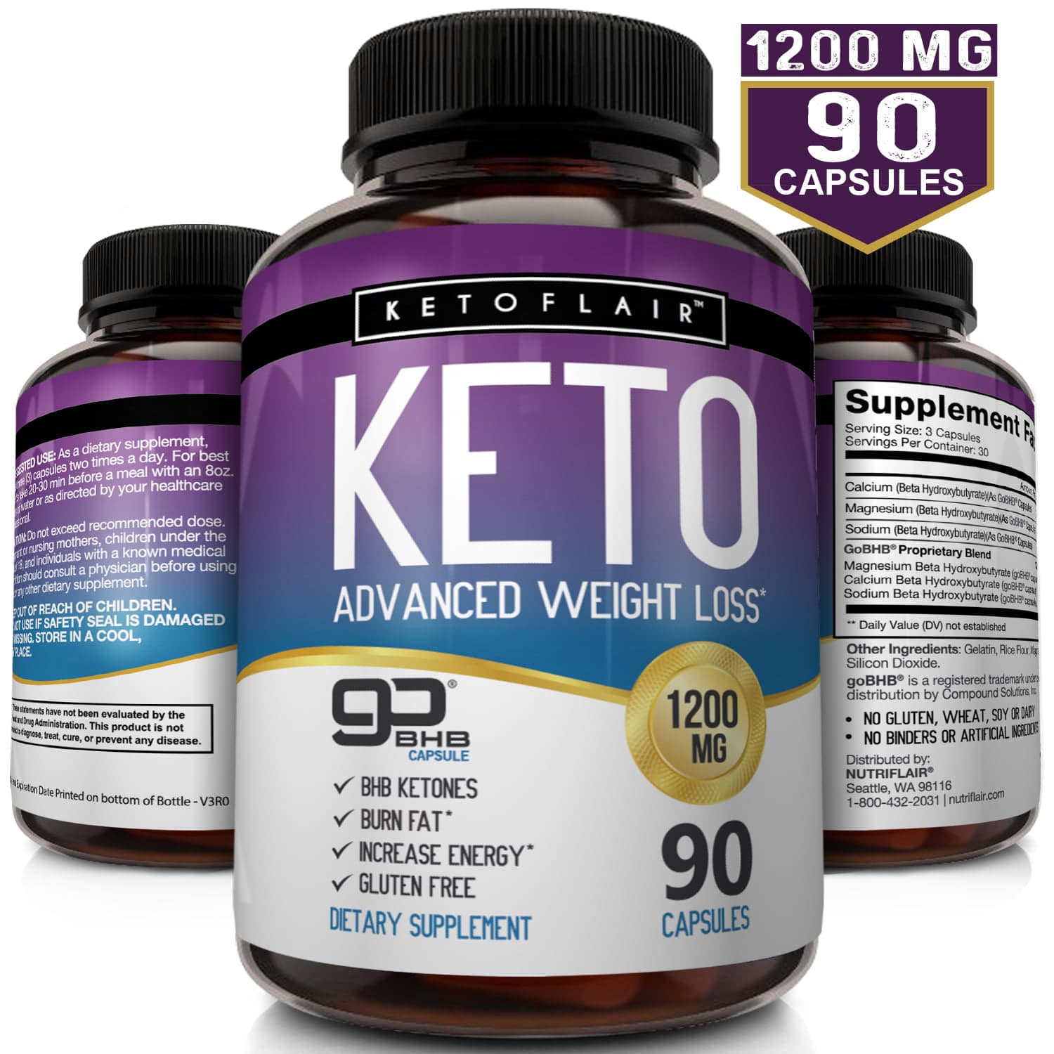NutriFlair Keto Advanced Weight Loss Supplement, 1200 mg, 90 Capsules ...