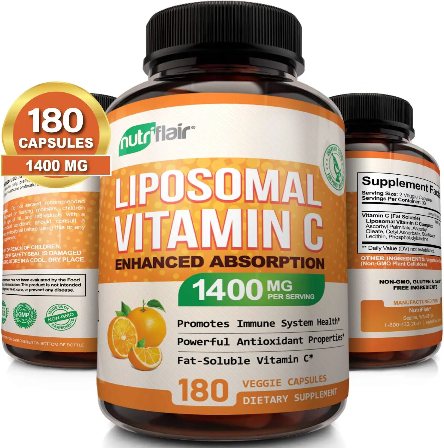 NutriFlair Liposomal Vitamin C 1400mg, 180 Capsules