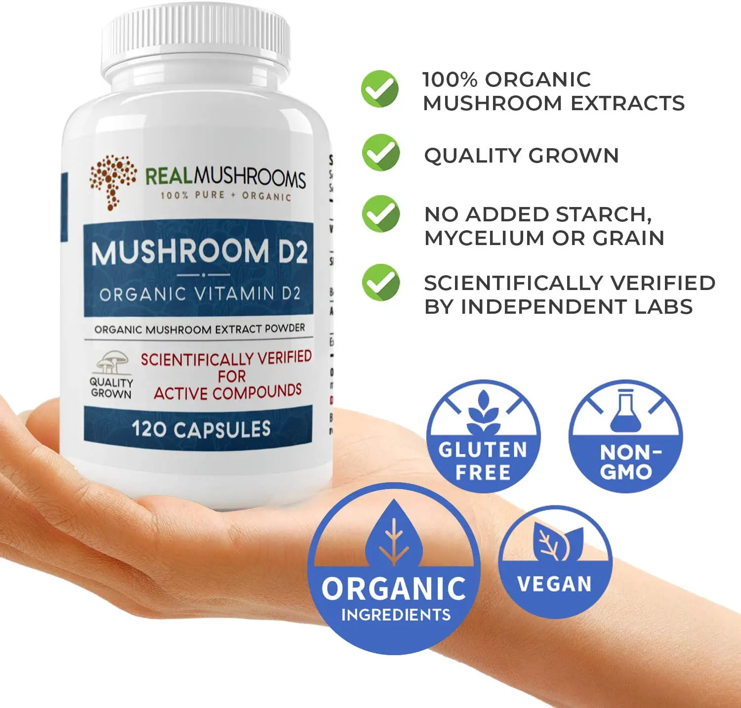 Organic Mushroom Vitamin D2 Supplements (120 caps ...