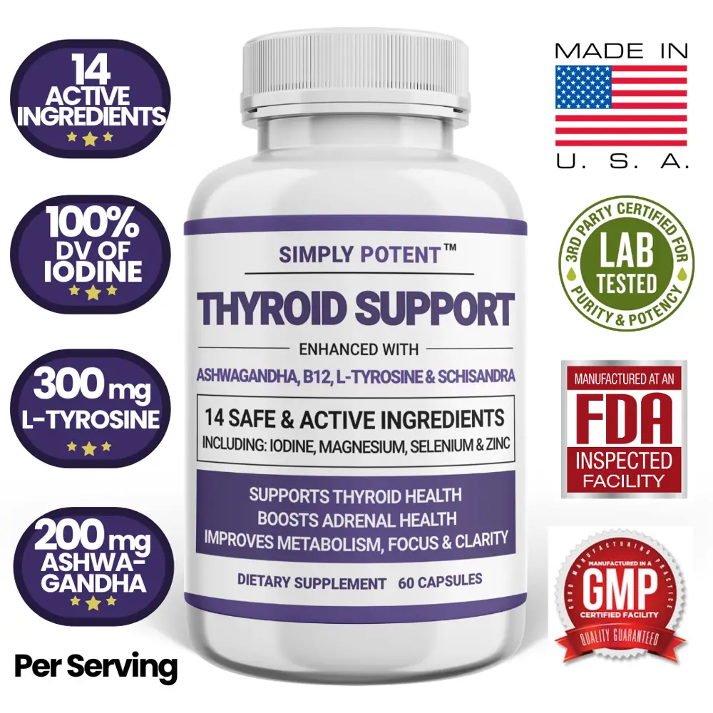 Simply Potent Thyroid Support &  Adrenal Support Supplement for Energy ...