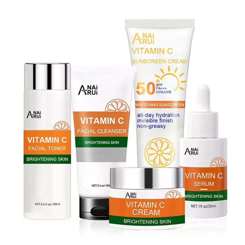 Skin Care Kit Vitamin C Anti Aging Whitening Brighten face cleanser ...
