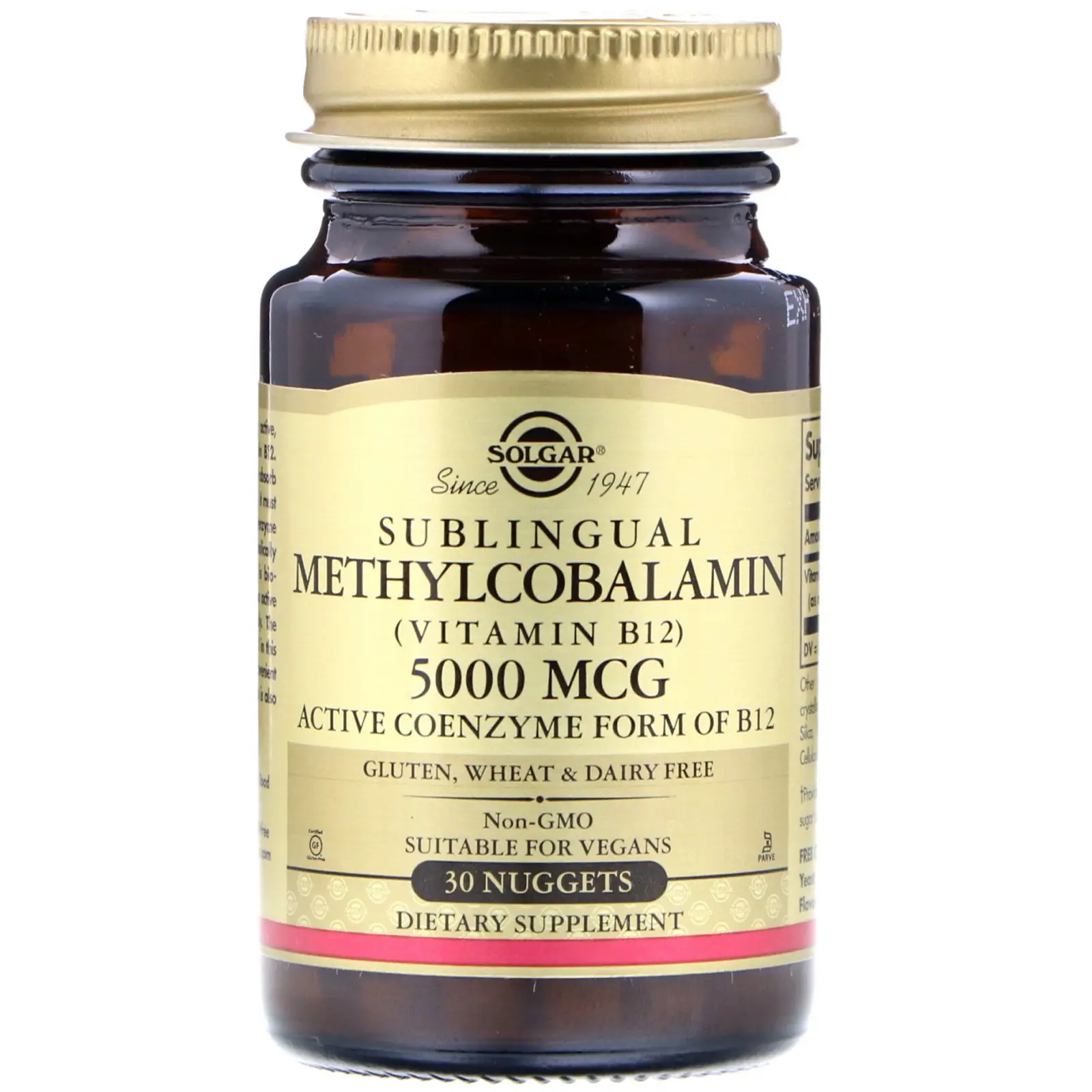 Solgar, Sublingual Methylcobalamin (Vitamin B12), 5,000 mcg, 30 Nuggets ...