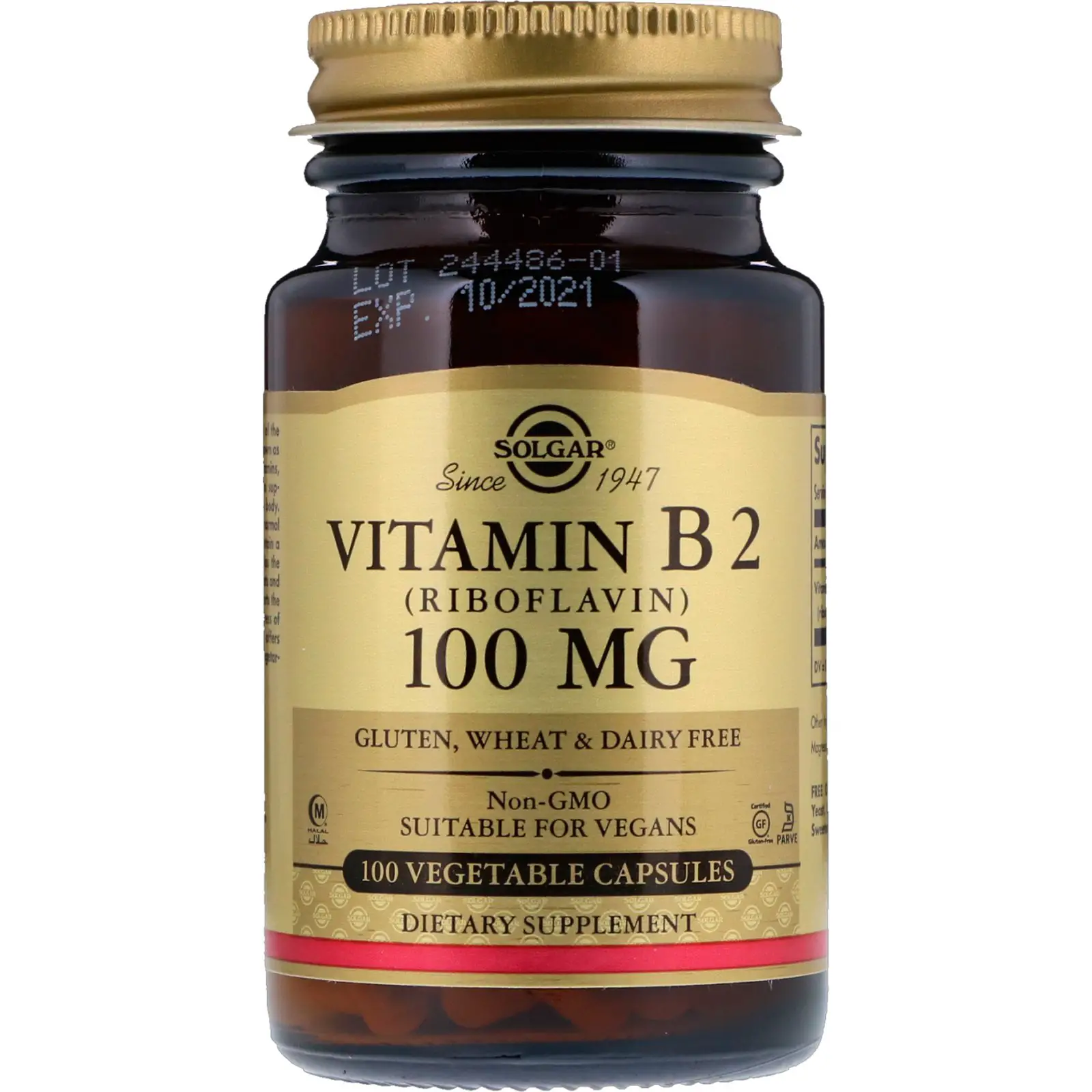 Solgar, Vitamin B2 (Riboflavin), 100 mg, 100 Vegetable ...