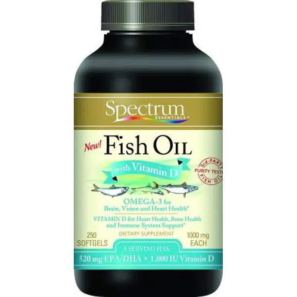 Spectrum Essentials Fish Oil With Vitamin D, 1000 Mg, 250 ...