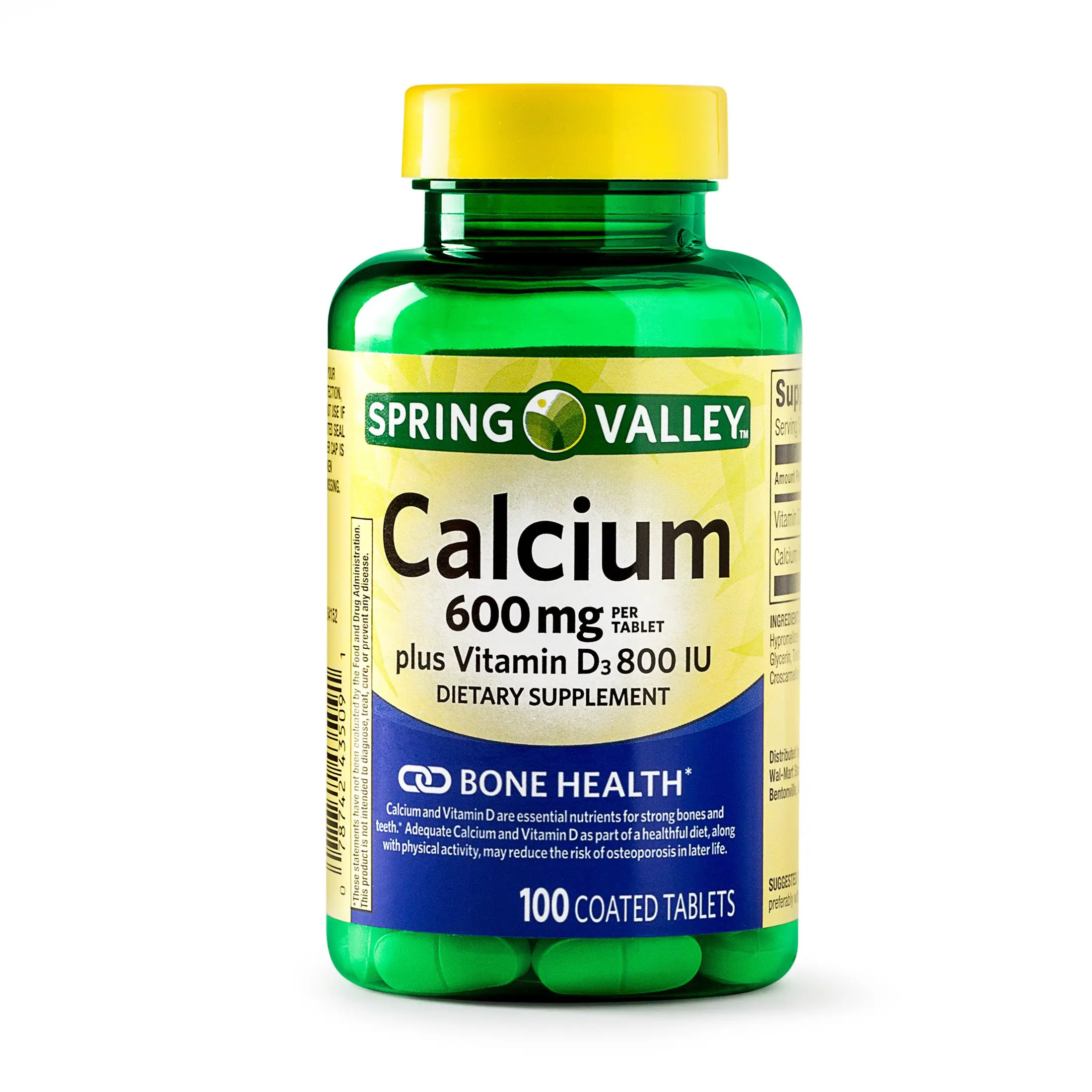 Spring Valley Calcium plus Vitamin D Coated Tablets, 600 ...