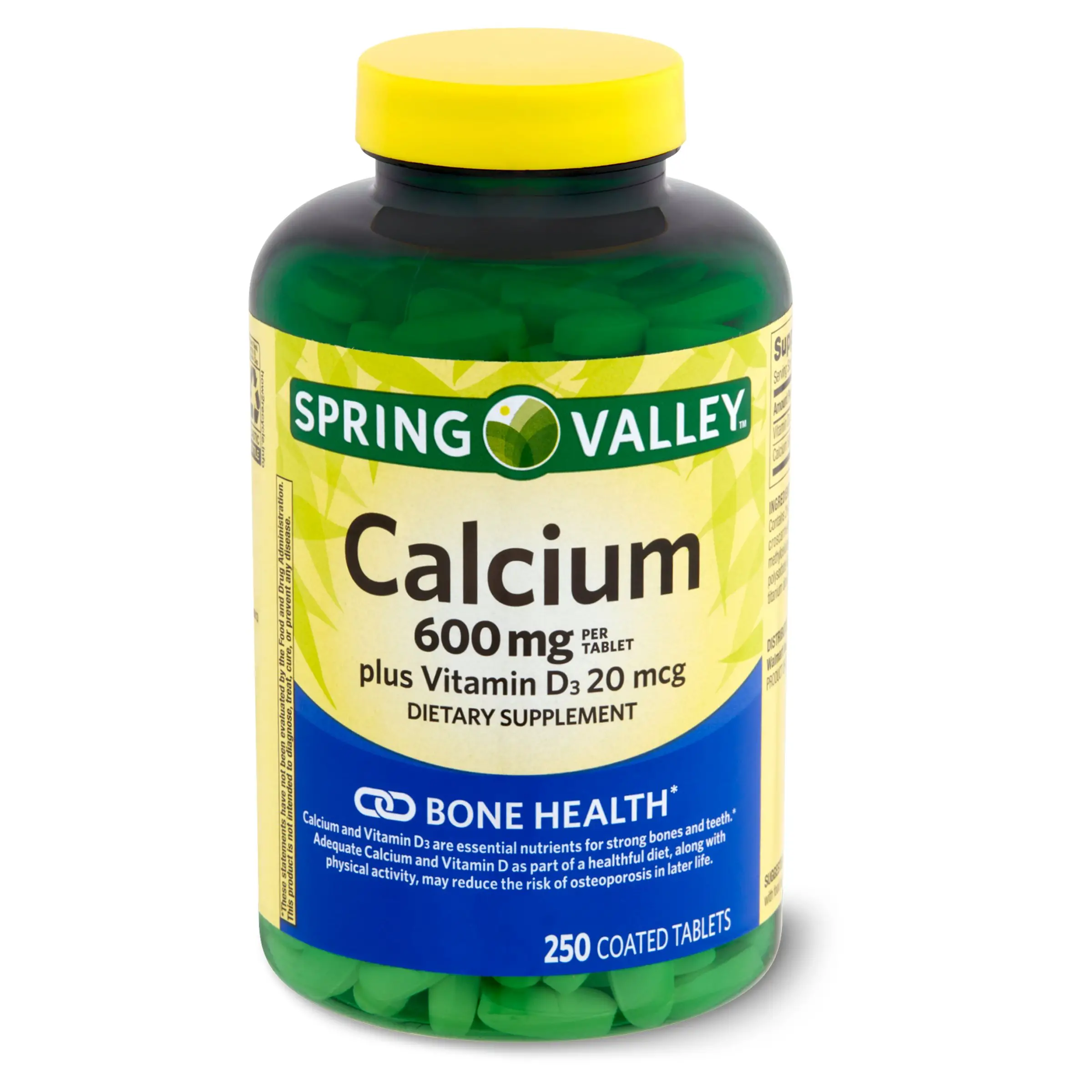 Spring Valley Calcium Plus Vitamin D3 20 mcg Dietary Supplement, 600 mg ...