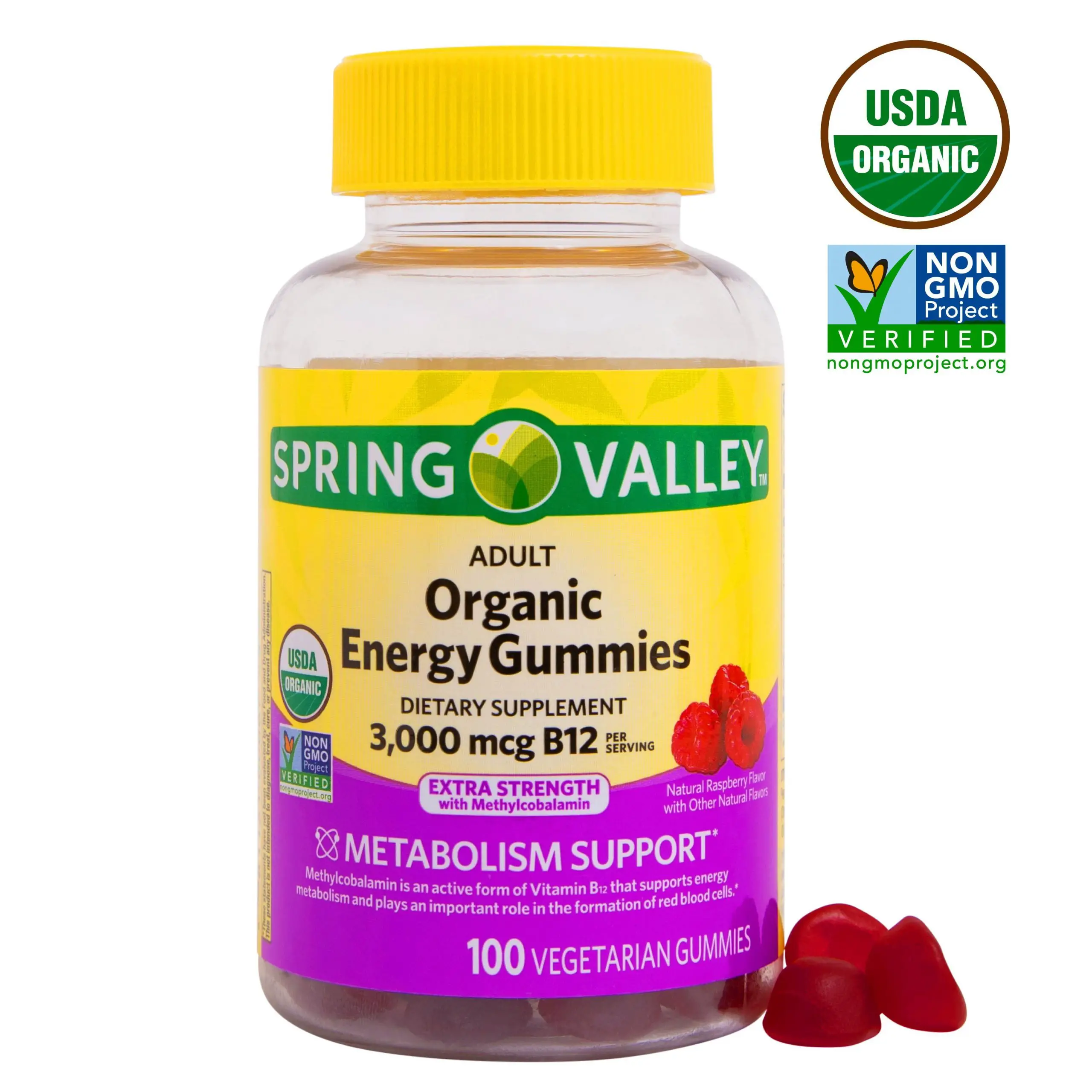 Spring Valley Organic Vegetarian Vitamin B12 Energy Gummies, 3000 mcg ...