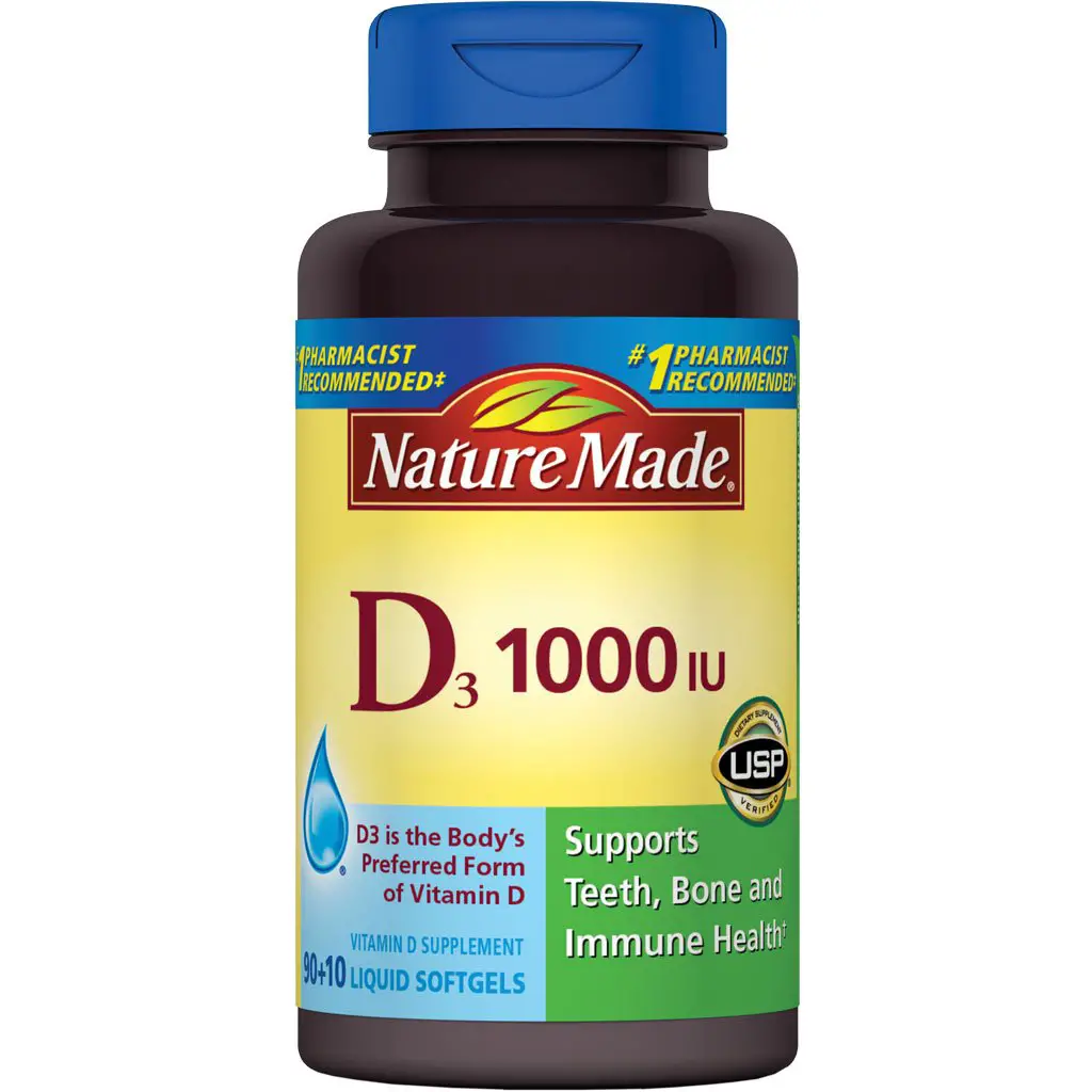 Vitamin D3, 100 Softgels, Vitamin D 1000 IU (25 mcg) Helps ...