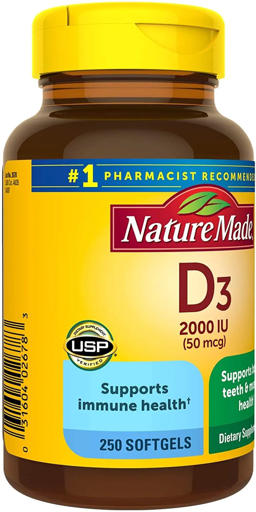 Vitamin D3, 250 Softgels, Vitamin D 2000 IU (50 mcg) Helps ...