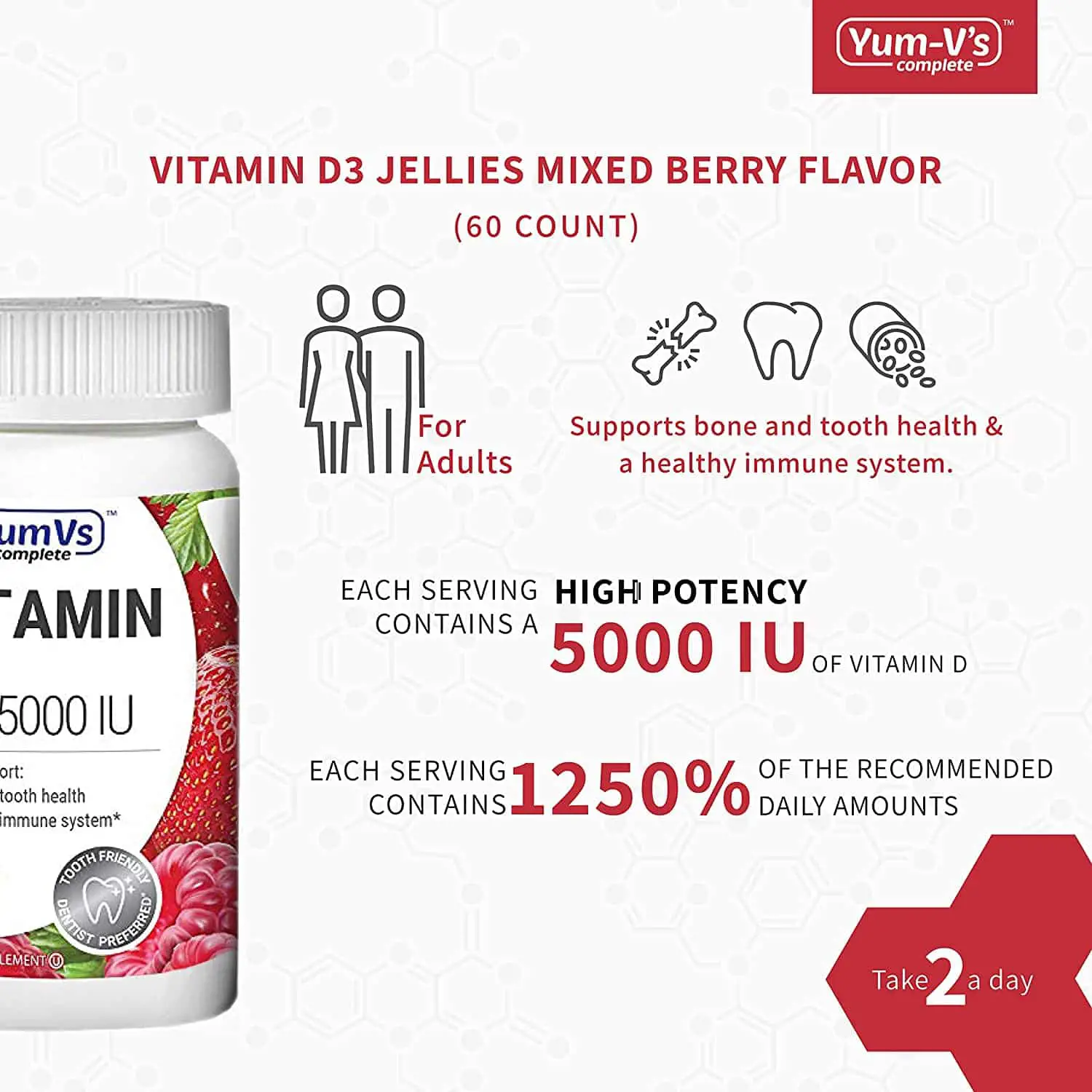 YumVs Complete Vitamin D3 Jellies (Gummies) 5000 IU of Vitamin D, Mixed ...